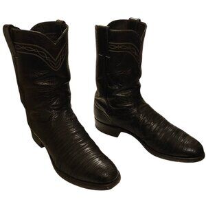 Justin Black Lizard Western Cowboy Boots Mens 9 D Made in USA Leather Vintage